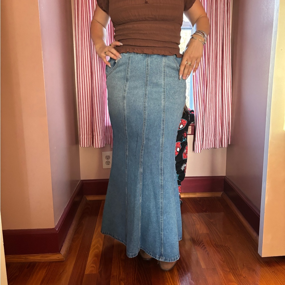 Chic Blue Denim Maxi Skirt